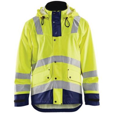 Blaklader - Sadetakki Taso 2 Huomio keltainen/mariininsininen - 4XL - Vedenpitävä ja kestävä - Unisex