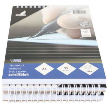 Fastprint - Muistilehtiö A5 - Kierresidottu 100 sivua valkoinen pahvikansi