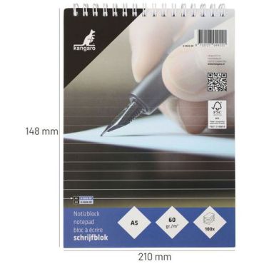 Fastprint - Muistilehtiö A5 - Kierresidottu 100 sivua valkoinen pahvikansi