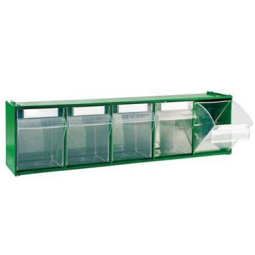 Mobil Plastic - Lokerolaatikko Madia 5 vihreä - 5 läpinäkyvää laatikkoa - PVC - 600x140x168mm