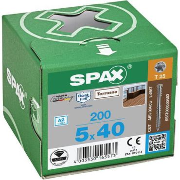 Spax - Terassiruuvi T-Star Plus ruostumaton Ø 5x40 mm - 200 kpl - Ulkokäyttöön