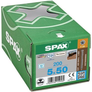 Spax - Terassiruuvi T-Star Plus ruostumaton Ø 5x50 mm - 200 kpl - Ulkokäyttöön kestävä