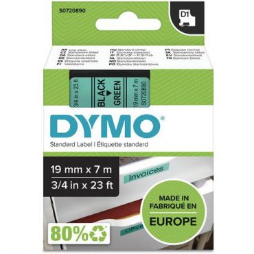 Dymo D1 tarrakasetti – 19 mm x 7 m musta vihreällä taustalla kierrätetty