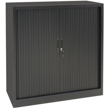Manutan Expert - Säleovikaappi 1000x450x1050 antrasiitti - Matala kaappi 2 hyllyä 45 kg/hylly sylinterilukko 10v takuu
