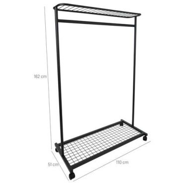 Manutan Expert - Vaateteline pyörillä Smart - 162x110x51 cm - Musta - 45 kg kantavuus
