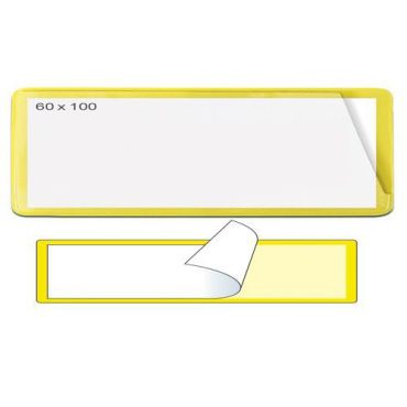 Nimilapunpidin keltainen 60x100 mm tarra - Itsekiinnittyvä PVC kierrätetty