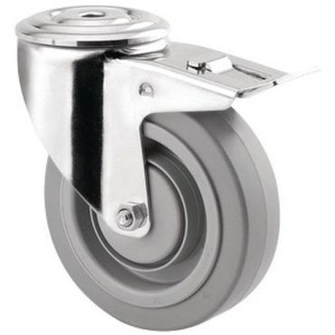 Tente - Vauhtipyörä jarrulla - 125 mm 150 kg pultinreiällä kumia