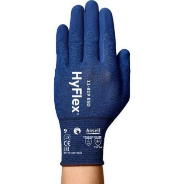 Ansell HyFlex 11-819 ESD suojakäsineet - Koko 8 - Nitriilipinnoite sininen - Kevyt käsitellä
