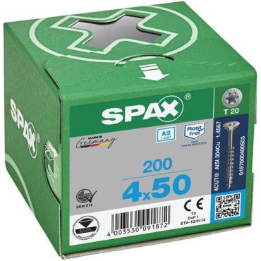 Spax - Ruuvit TX-teräs A2 4x50mm - 200 kpl - Ulkokäyttöön upokanta