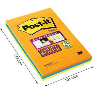 Post-it super sticky - 3 lohkoa super sticky suuria post-it -lappuja 101 x 152 sekaväriä