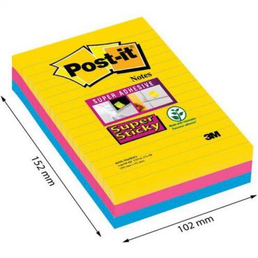 Post-it super sticky - 3 blocks super sticky lined post-it setelit rio 101 x 152 eri värit