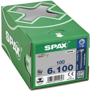 Spax - Ruuvit T-Star Plus uppokannalla Ø 6x100 mm - 100 kpl laatikko - Teräs Torx puulle sisä- ja ulkokäyttöön
