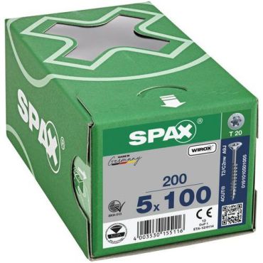 Spax - Ruuvit T-Star Plus uppokannalla Ø 5x100 mm - 200 kpl - Teräs - Sisä- ja ulkokäyttöön