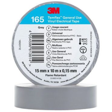 3M - Temflex 165 sähköeristysteippi - 10 m x 15 mm harmaa