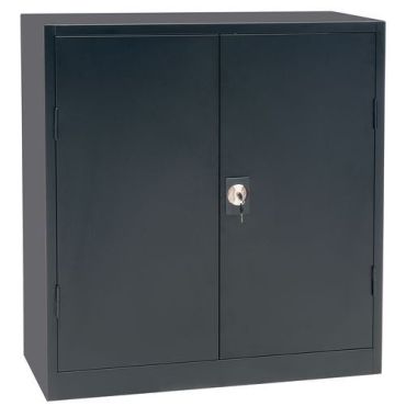 Manutan Expert - Matala toimistokaappi 1000 - 100x45x106 cm - Musta teräs - 2 hyllyä - 45 kg/hylly - 10v takuu