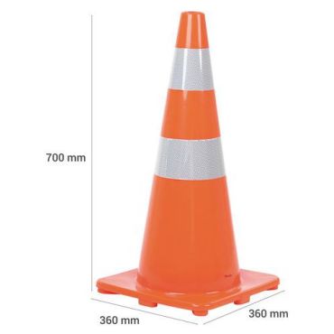 Manutan Expert - Liikennekartio heijastavilla nauhoilla - 70 cm - Oranssi PVC - Turvallisuusopaste