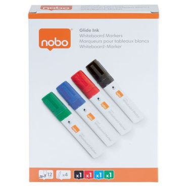 Nobo - Whiteboardtussi glide leveä viistokärki monivärinen 4 kpl