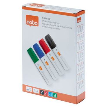 Nobo - Whiteboardtussi glide leveä viistokärki monivärinen 4 kpl