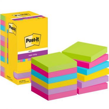 Post-it - Block post-it super sticky 76mm x 76mm 12 lohkoa sekavärejä