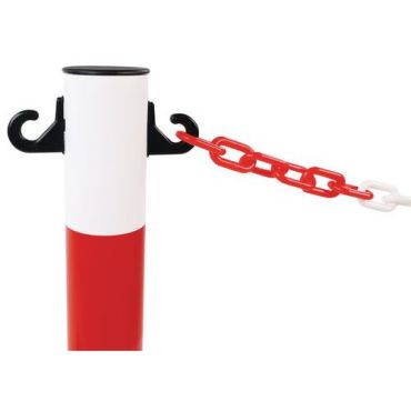 Manutan Expert - Punainen/valkoinen tolppa alustalla kaksoisketjulle - 900 mm korkea - PVC - Sisä- ja ulkokäyttöön