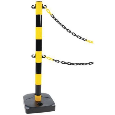 Manutan Expert - Ketjutolppa alustalla musta/keltainen 900 mm PVC sisä- ja ulkokäyttöön
