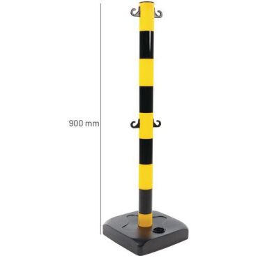 Manutan Expert - Ketjutolppa alustalla musta/keltainen 900 mm PVC sisä- ja ulkokäyttöön