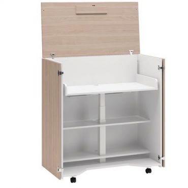 Lanab - Liikuteltava työasema cubic valkoinen/valkoinen lasitettu laminaatti tuhka