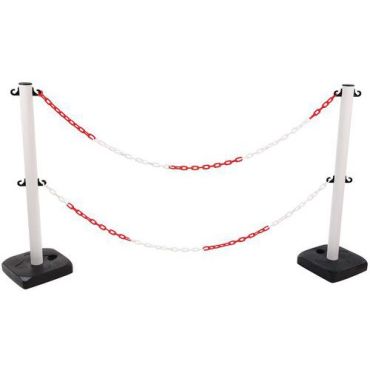 Manutan Expert - Valkoiset tolpat ketjuilla - 2 kpl 90 cm korkea PVC sisä- ja ulkokäyttöön