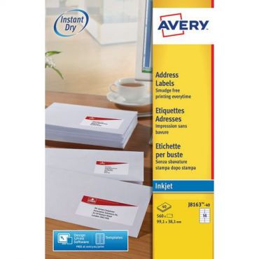 Avery - 560 mustesuihkuetiketin pakkaus 99,1x38,1 mm - valkoinen