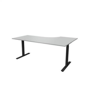 Lanab - Korkeussäädettävä toimistopöytä Two FB Vasen kaari - 180x120 cm - Vaaleanharmaa laminaatti mustat jalat