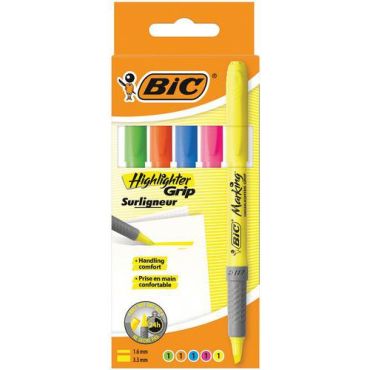 BIC - Korostuskynäsetti Highlighter Grip - 5 erilaista väriä - Viistetyt kärjet - Kierrätetty pakkaus