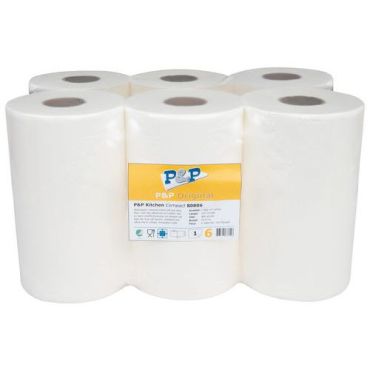 P&P - Talouspaperi Compact 6x100 m - Valkoinen 1 kerros ensikuitu - Tehokas ja imukykyinen