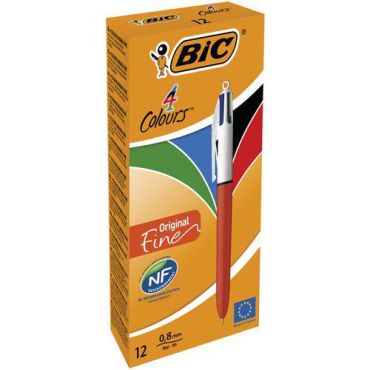 BIC - 4-värinen kuulakärkikynä - 0,8 mm hieno kärki - Kierrätetty 80% pakkauksesta - 12 kpl