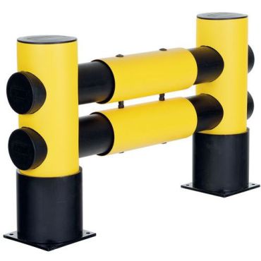 Dancop - Hyllynpäätysuojus Golf 2-osainen - 1100 mm x 760 mm - Törmäyssuoja hyllyille - Polyeteeni - Musta/keltainen