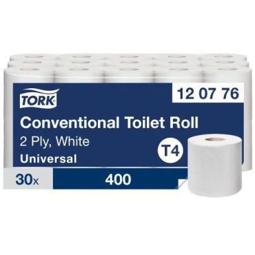 Tork - Perinteinen WC-paperi - 2 kerrosta 400 arkkia/rulla - Kierrätetty paperi ympäristöystävällinen