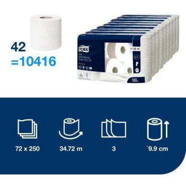 Tork - Pehmeä 3-kerroksinen WC-paperi 250 arkkia/rulla valkoinen ympäristöystävällinen