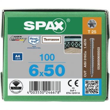 Spax - Terassiruuvi t-star plus teräs a4 ø 6x50