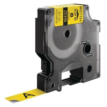 Dymo - Vinyylitarra ID1 12mm keltainen - Pysyvä 5.5m musta teksti - Ekologinen