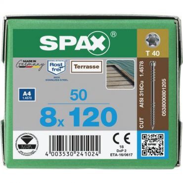 Spax - Terassiruuvi t-star plus teräs a4 ø 8x120