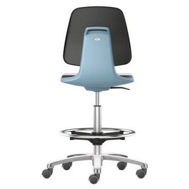 Bimos - Korkea Labsit-työpajatuoli - Sininen polyuretaani-istuin - Ergonominen ja kestävä