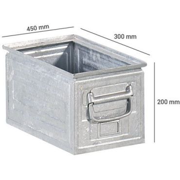 Metallilaatikko 26 L - Harmaa teräslaatikko säilytykseen - Mitat 450x300x200 mm