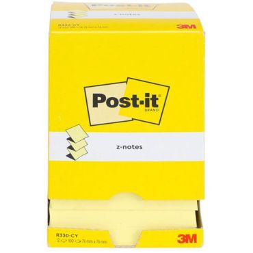 Post-it Z-Notes muistilaput 76x76mm 12 kpl keltainen - 100 arkkia/vihko