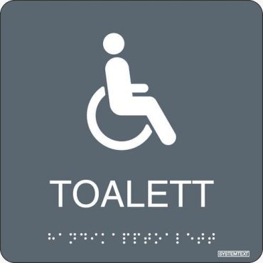 Systemtext - Taktillinen inva-WC-kyltti harmaa - 150x150 mm - Turvallisuusopaste