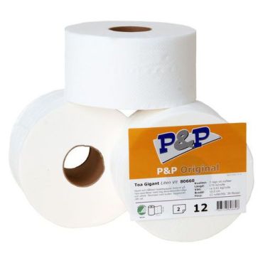 P&P - WC-paperi Gigant Pieni - 2-kerroksinen valkoinen 12x170m - Laadukas ensikuitu