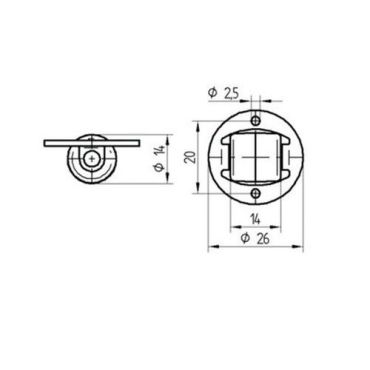 Tente - Kiinteä polyamidipyörä pyörän halkaisija 14 mm