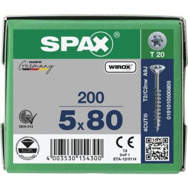 Spax - Ruuvit T-Star Plus uppokannalla Ø 5x80 mm - 200 kpl - Teräs - Sisä- ja ulkokäyttöön