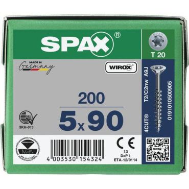 Spax - Ruuvit T-Star Plus uppokannalla Ø 5x90 mm - 200 kpl - Teräs - Sisä- ja ulkokäyttöön