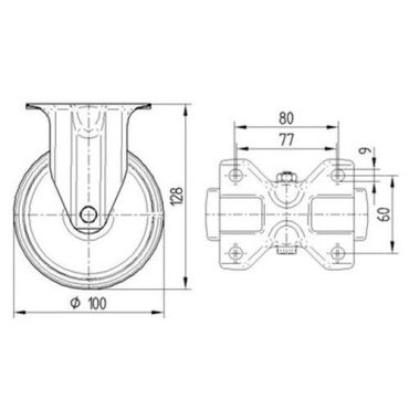 Tente - Kiinteä teräspyörä pyörän halkaisija 100 mm