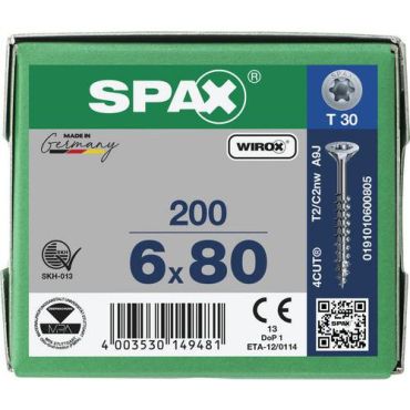 Spax - Ruuvit T-Star Plus uppokannalla Ø 6x80 mm - 200 kpl - Teräs - Sisä- ja ulkokäyttöön