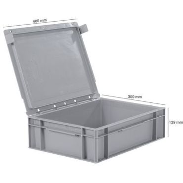 Schoeller allibert - 10 l harmaa vankka eurosäiliö saranoitu kansi 400x300x129 mm